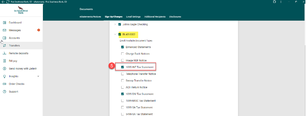 Screenshot for step 5 in signup for tax estatements