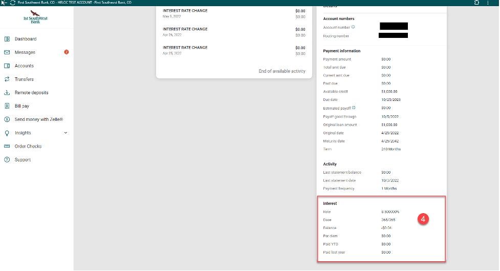 Interest section of details card in online banking